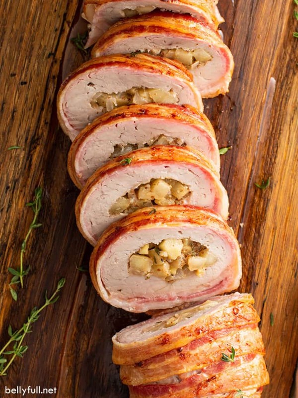 Bacon and apple wrapped pork tenderloin