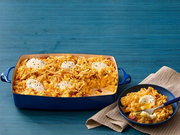 Bacon-and-egg mac and cheese
