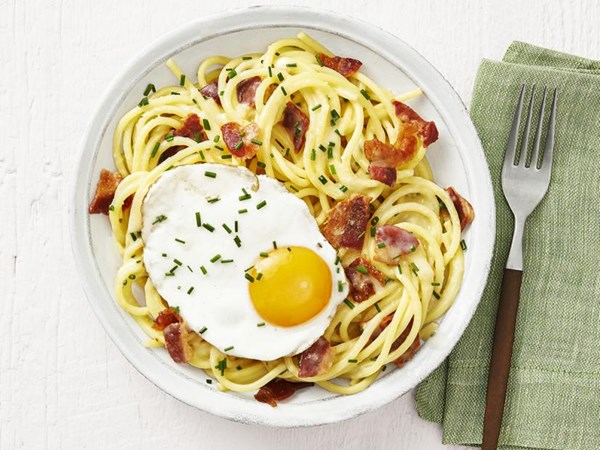 Bacon and egg spaghetti 