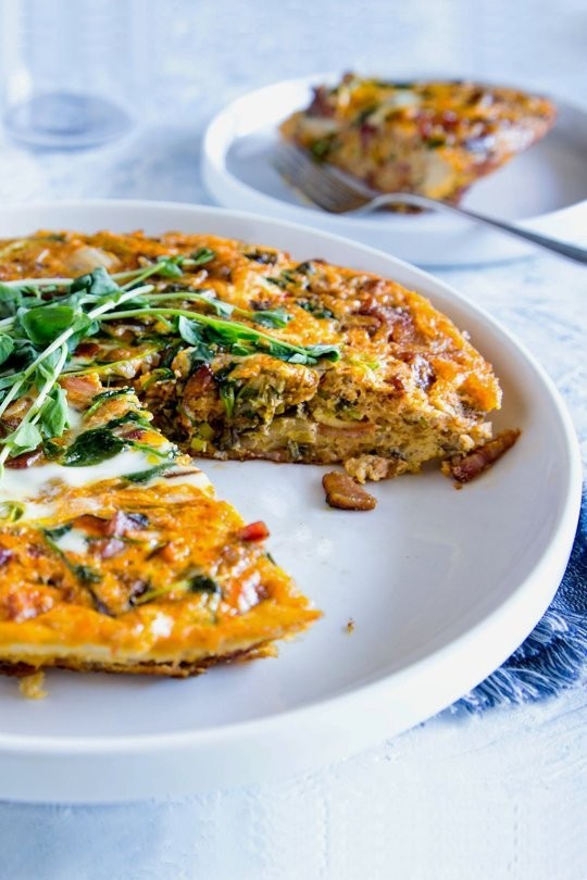 Bacon and kimchi fried rice frittata