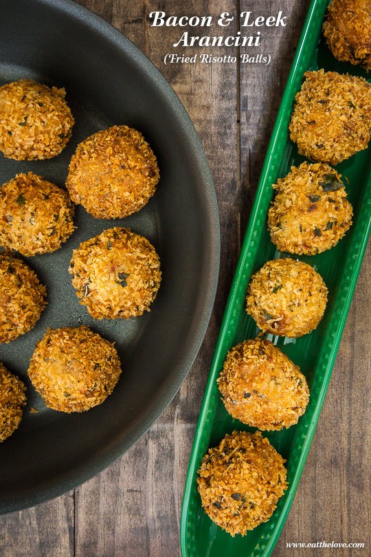 Bacon and leek arancini (Fried risotto balls) 