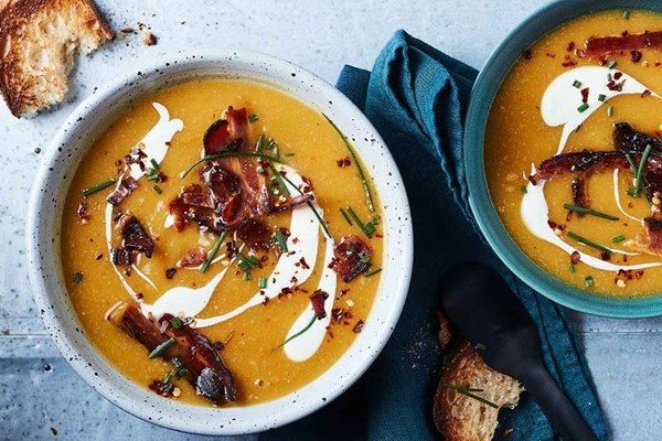 Bacon and miso pumpkin soup