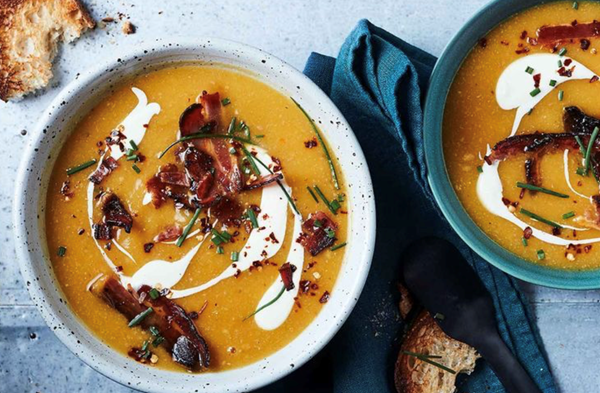 Bacon and miso pumpkin soup