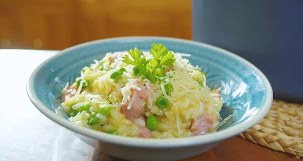 Bacon and pea risotto