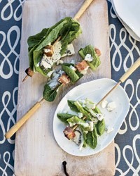Bacon and romaine skewers with blue cheese dressing