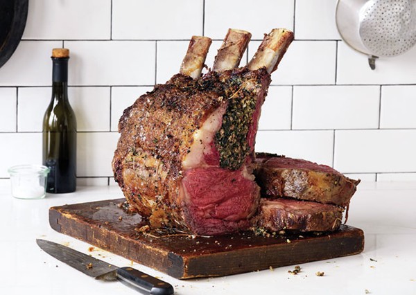 Bacon and spinach-stuffed rib-eye roast