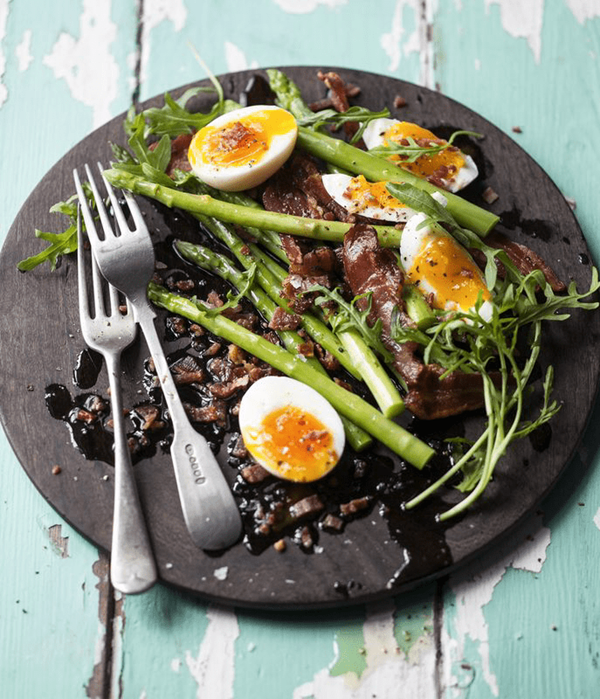 Bacon, asparagus and soft-boiled eggs