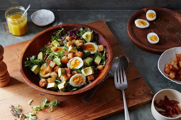 Bacon, avocado, and hardboiled egg salad