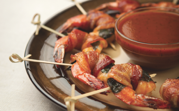 Bacon basil-wrapped shrimp