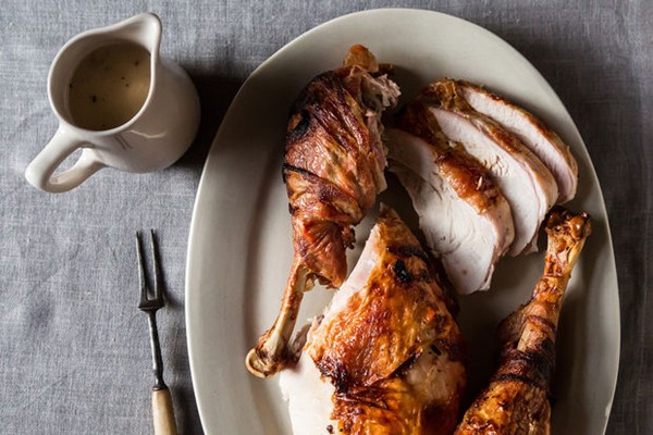 Bacon bird with turkey neck gravy