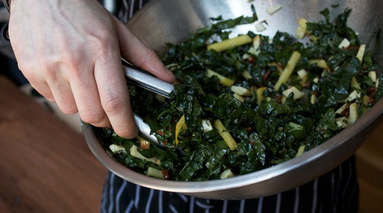 Bacon brittle and kale salad from the Tasting Table test Kitchen