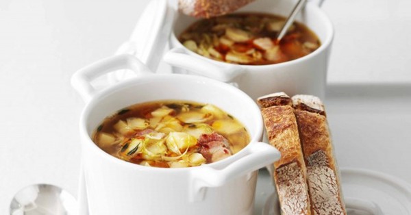 Bacon, Brussels and chilli broth