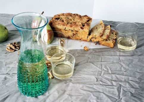 Bacon-cheddar quick bread with dried pears