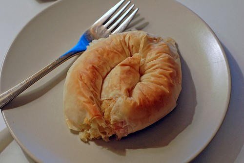 Bacon, cheese and onion filo spirals