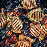 Bacon chops with rhubarb ketchup