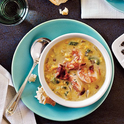 Bacon-corn chowder with shrimp