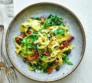 Bacon, courgette & caper one-pot pasta