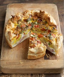 Bacon, curried egg and ricotta pie
