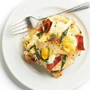 Bacon, egg, and cheese toasts