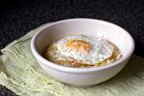 Bacon, egg and leek risotto