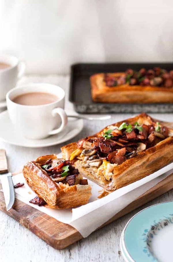 Bacon, egg and mushroom tart