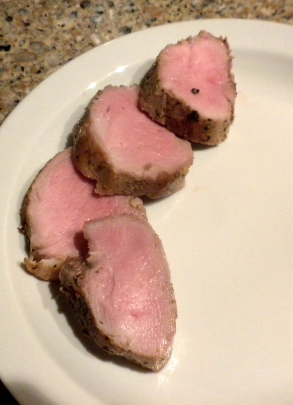 Bacon fat poached pork tenderloin (sous vide)