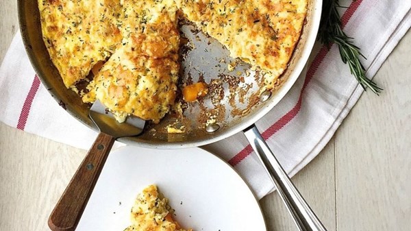 Bacon, Gruyere, and butternut squash frittata