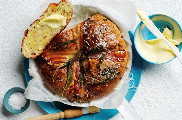 Bacon hot cross bun loaf