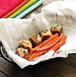 Bacon-jalapeño balls with everything carrots