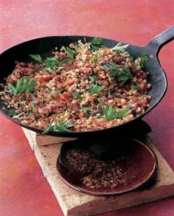 Bacon, lentil and bulgur wheat pilaff