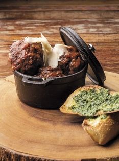 Bacon meatballs with Port wine–bacon marinara sauce