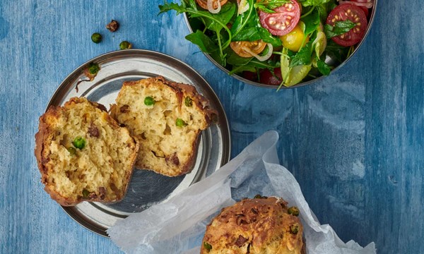 Bacon, pea and shallot muffins
