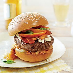 Bacon, peach, and basil burgers