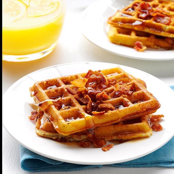 Bacon potato waffles with applesauce