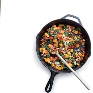 Bacon-powered sweet potato veggie skillet