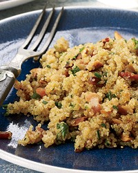 Bacon quinoa with almonds and herbs