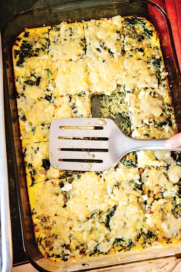 Bacon, spinach, and fromage blanc frittata