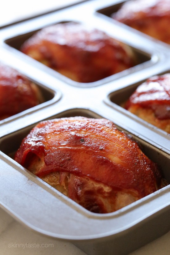 Bacon topped petite turkey meatloaf with BBQ sauce
