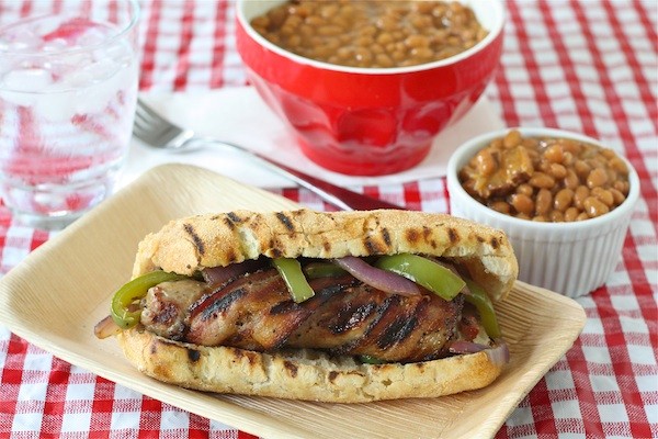Bacon wrapped bratwursts