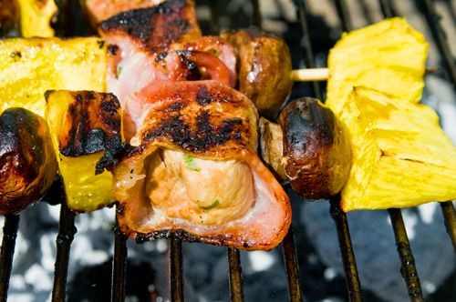 Bacon-wrapped chicken kabobs 