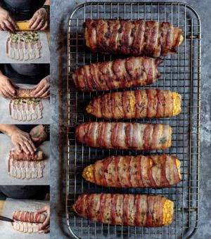 Bacon-wrapped corn on the cob