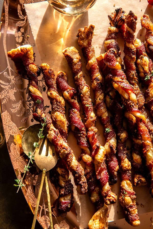 Bacon wrapped date and goat cheese pastry twist