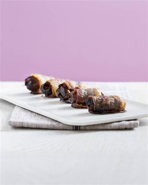 Bacon-wrapped dates with almonds