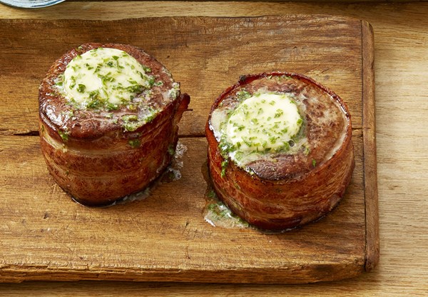 Bacon-wrapped filets with cowboy butter