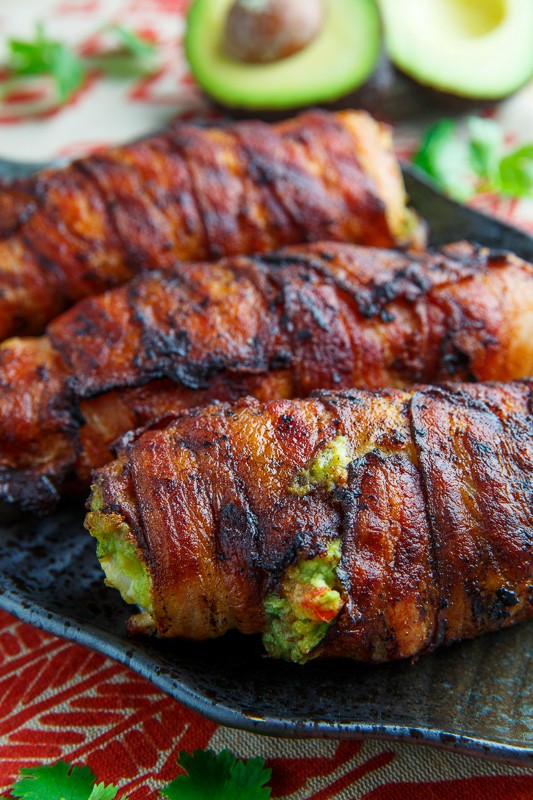 Bacon wrapped guacamole stuffed chicken