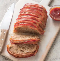 Bacon-wrapped meatloaf with brown sugar-ketchup glaze