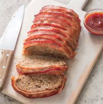 Bacon-wrapped meatloaf with brown sugar-ketchup glaze