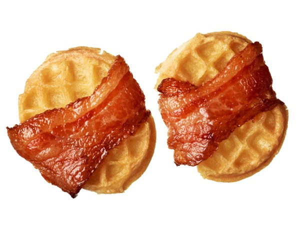 Bacon-wrapped mini frozen waffles