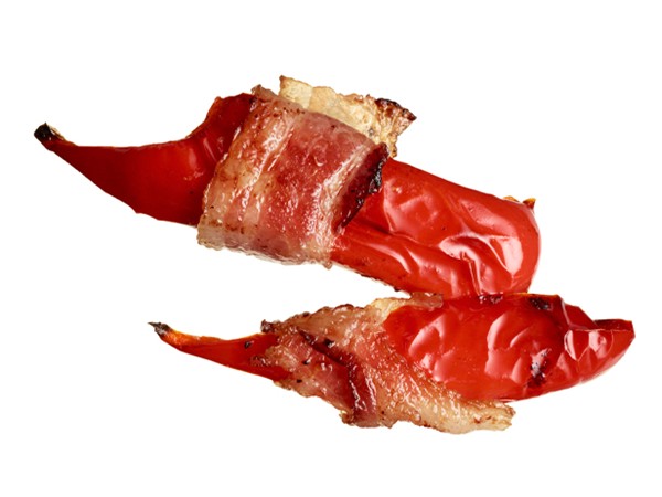 Bacon-wrapped red bell peppers