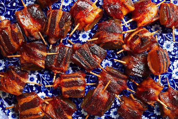 Bacon-wrapped watermelon rind pickles
